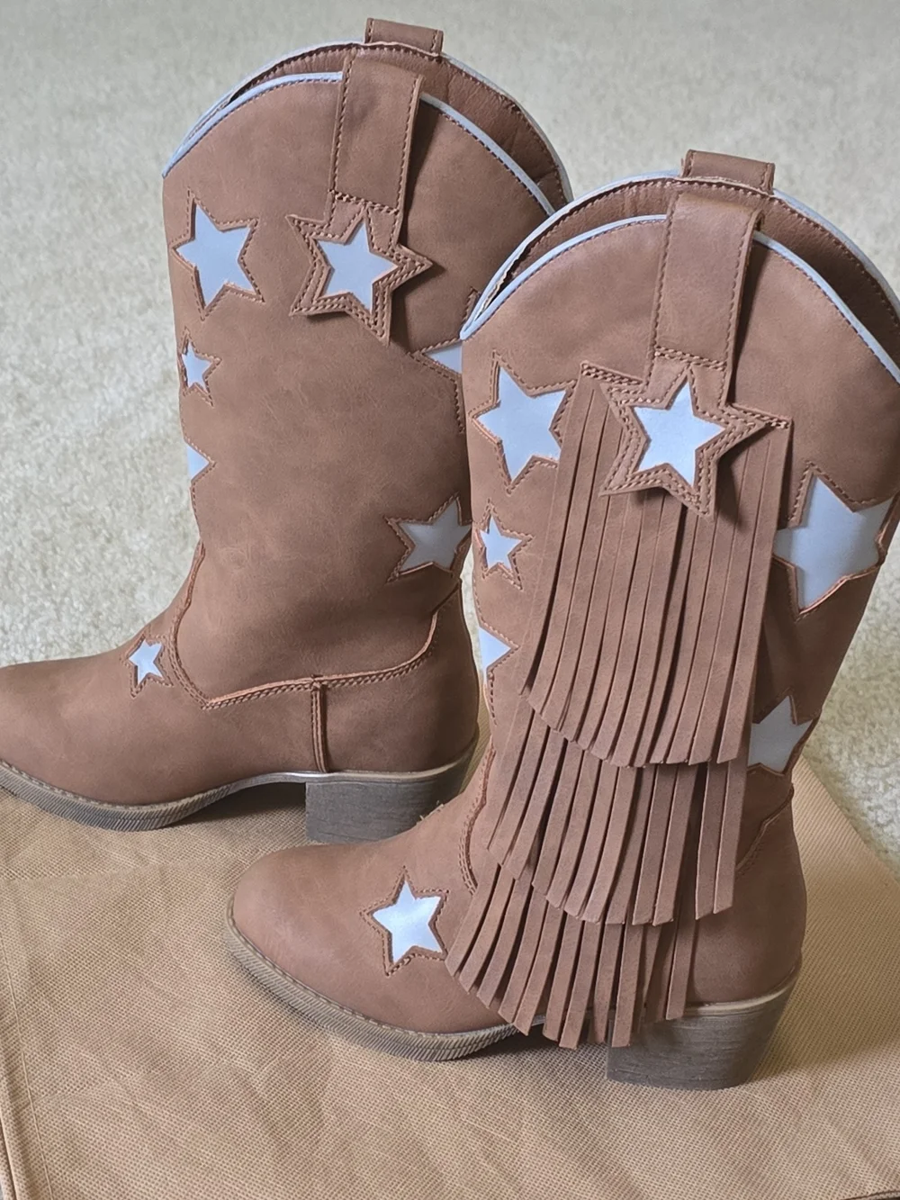 Girls Tan Star Fringe Western Boots